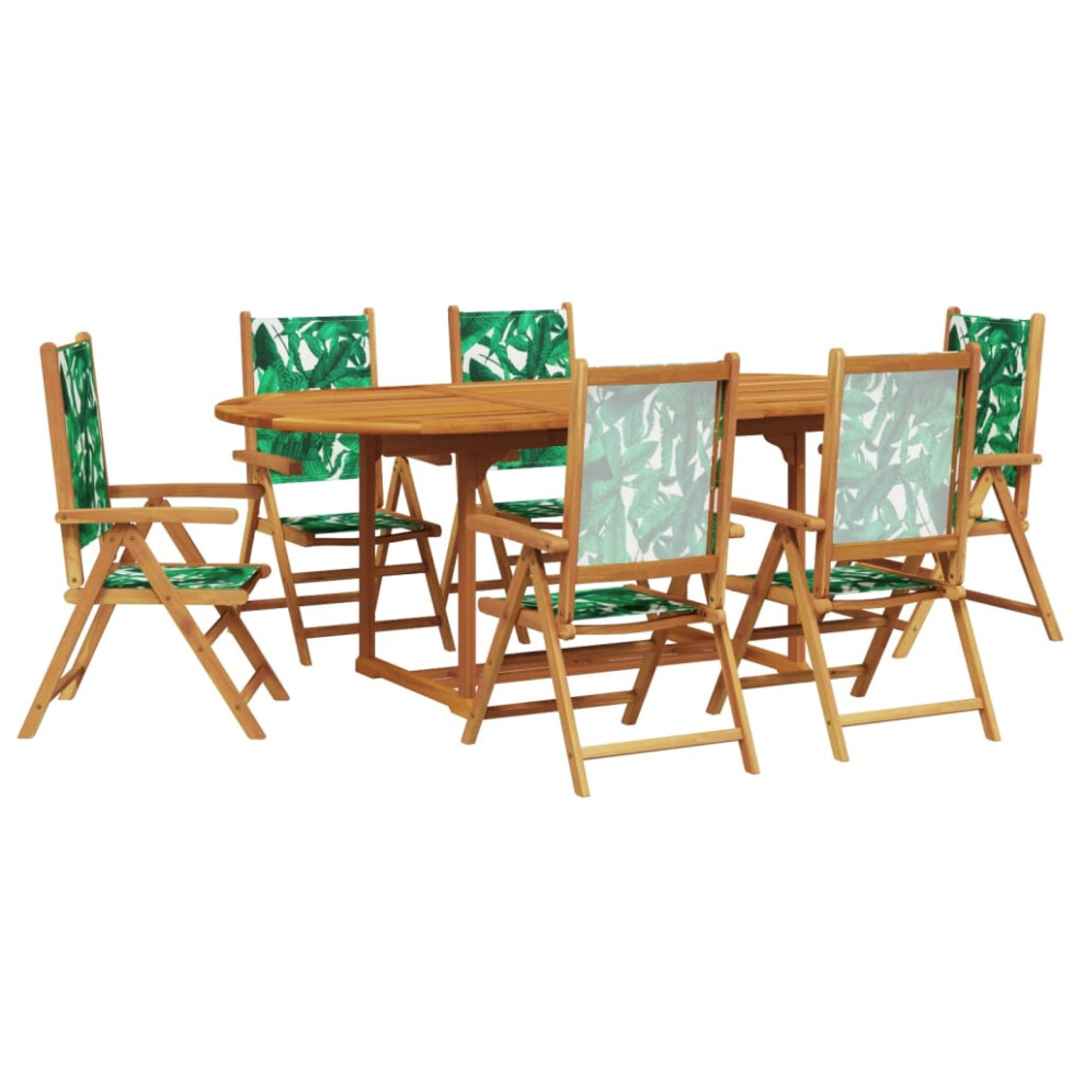 Vidaxl Garden Dining Set 7 Piece Chairs Leaf Pattern Fabric And Solid Wood