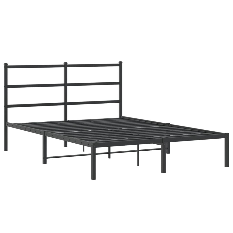 vidaXL Metal Bed Frame with Headboard Mattress Foundation Black 140x190 cm