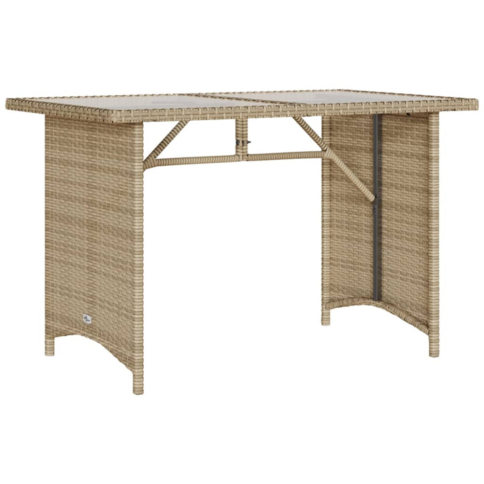 vidaXL Garden Table with Glass Top Outdoor Dining Table Beige Poly Rattan