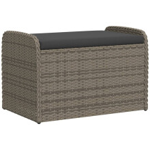 vidaXL Sitzbank mit Stauraum & Kissen Grau 80x51x52 cm Poly Rattan