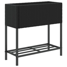 vidaXL Garden Planter with Shelf Flower Pot Planter Pot Black Poly Rattan