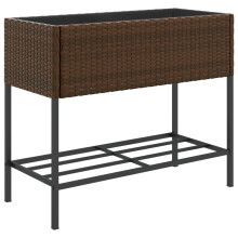 vidaXL Garden Planter with Shelf Flower Pot Planter Pot Brown Poly Rattan