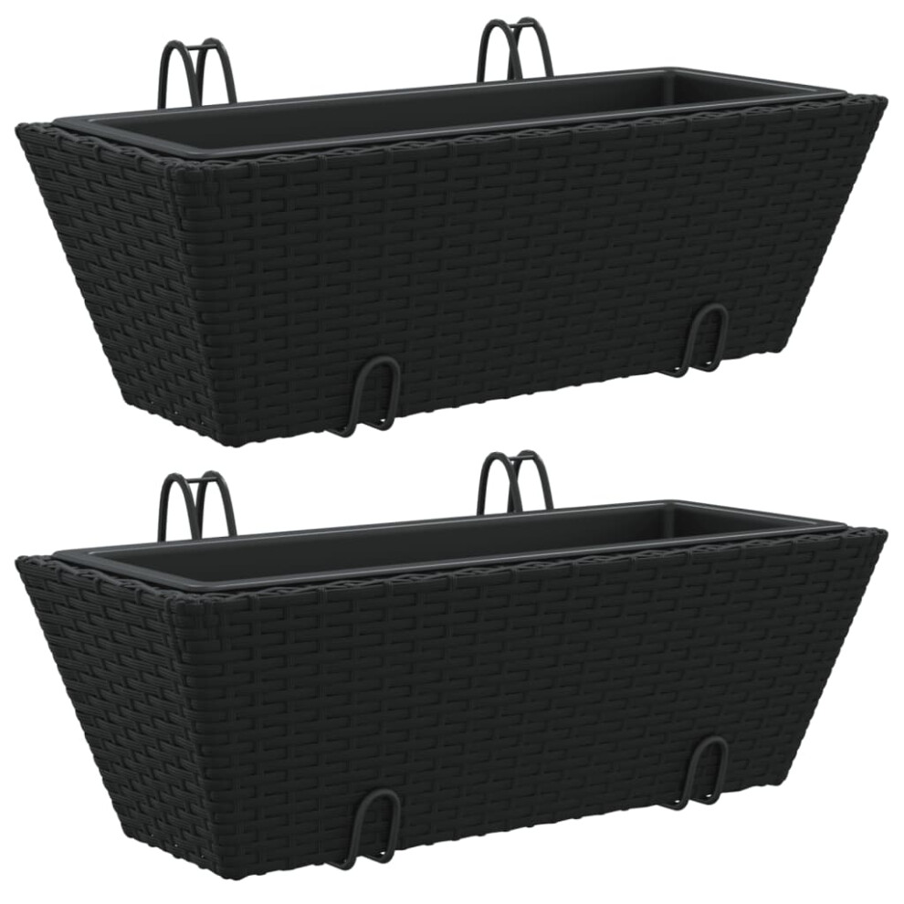 vidaXL Planters with hooks Patio Flower Pot Raised Bed 2 pcs Black Poly Rattan