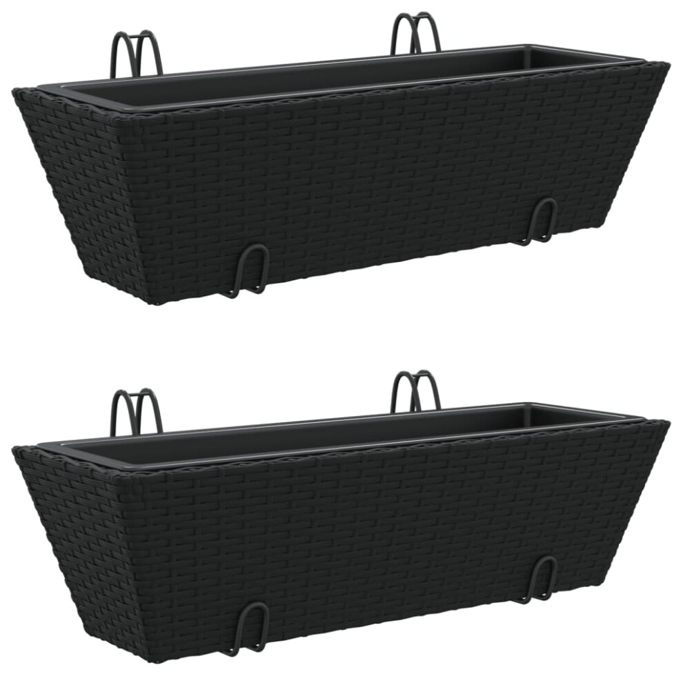 vidaXL Planters With Hooks Patio Flower Pot Raised Bed 2 Pcs Black Poly Rattan