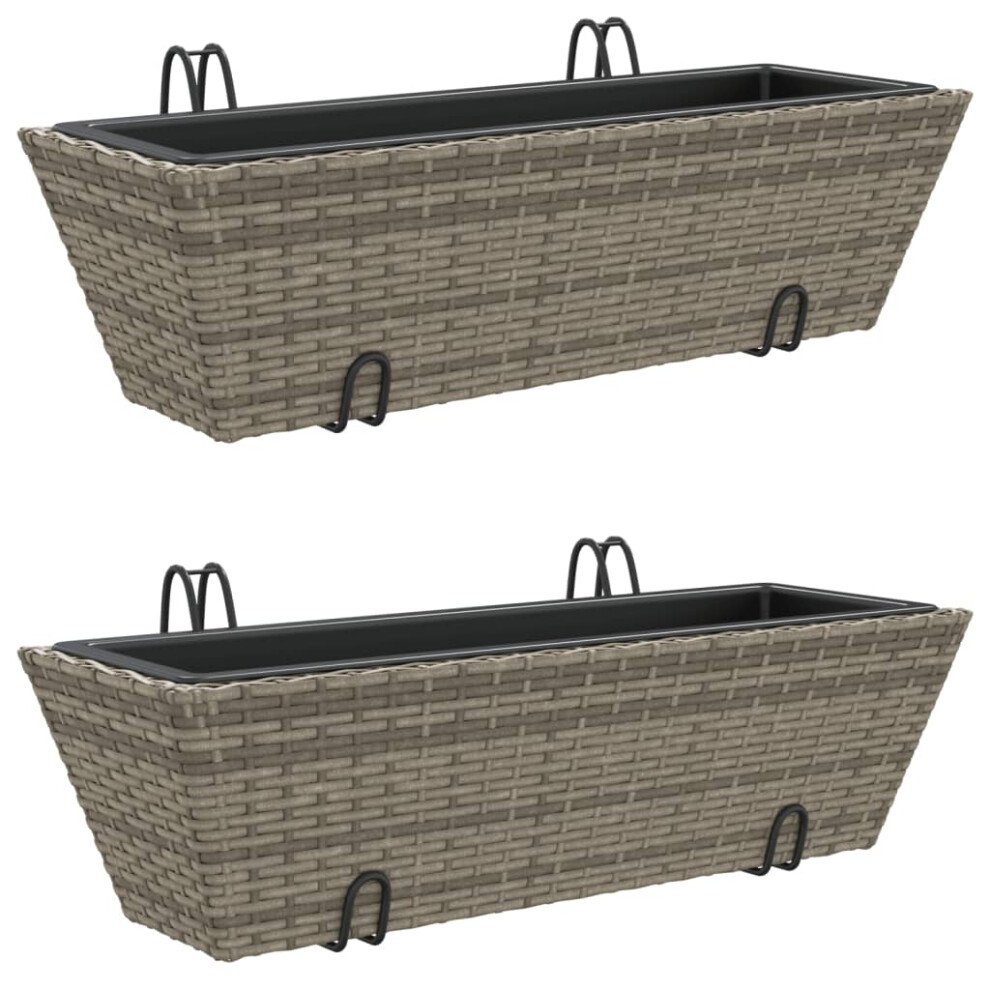 vidaXL Planters with hooks Patio Flower Pot Raised Bed 2 pcs Grey Poly Rattan