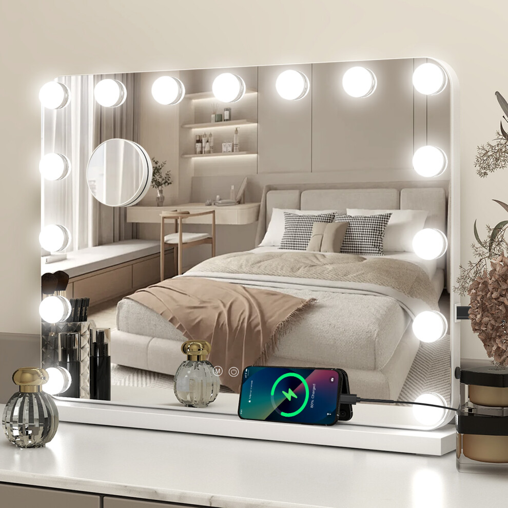 15 LED Hollywood Mirror Large 58x45cm Make up Mirror USB Charging UK
