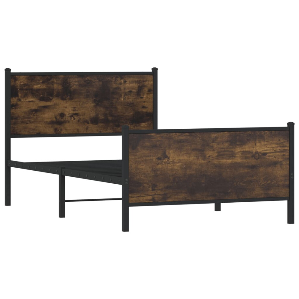 Vidaxl Metal Bed Frame With Headboard And Footboard Bed Smoked Oak 100X190 Cm