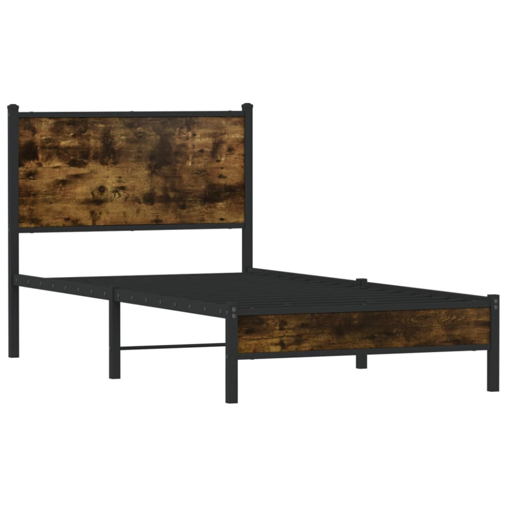 Vidaxl Metal Bed Frame With Headboard Bed Smoked Oak 75X190 Cm Small Single