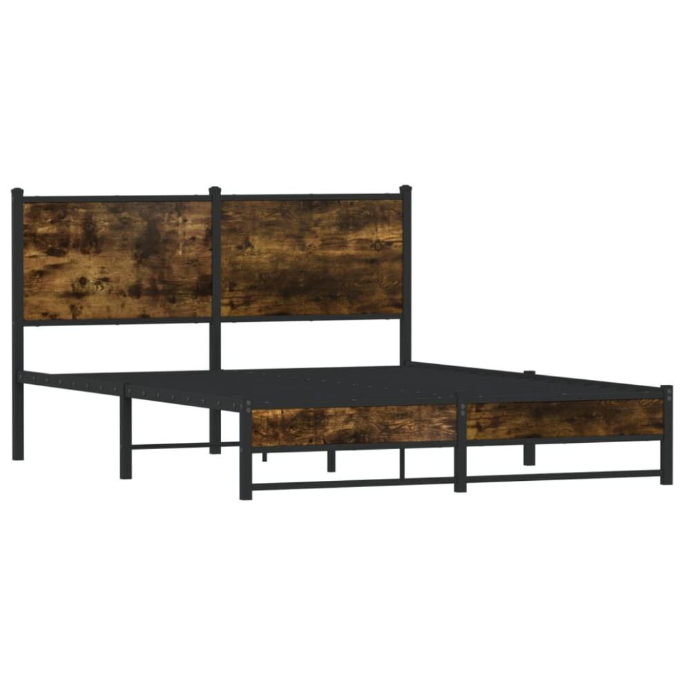 vidaXL Metal Bed Frame with Headboard Bed Base Bedstead Smoked Oak 137x190 cm