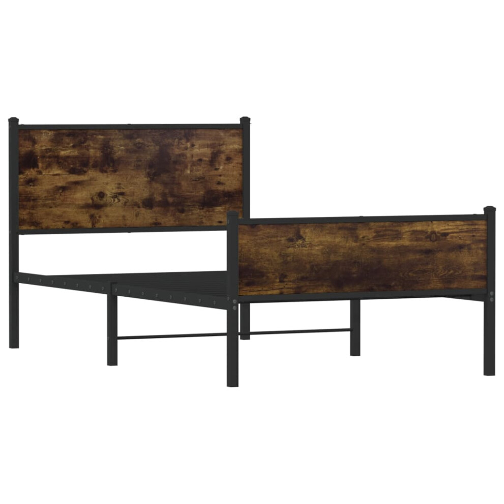 Vidaxl Metal Bed Frame With Headboard And Footboard Smoked Oak 100X190 Cm