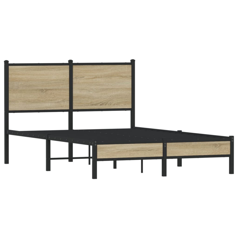 vidaXL Metal Bed Frame with Headboard Bed Sonoma Oak 120x190 cm Small Double