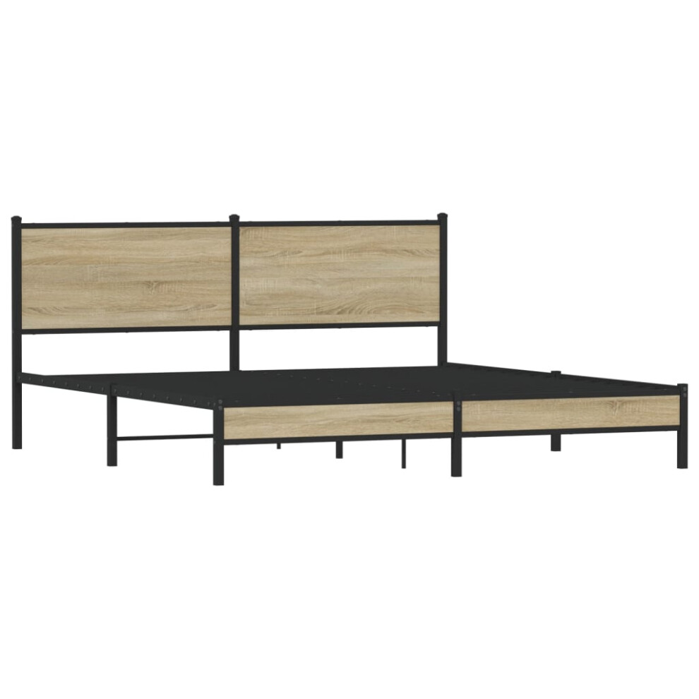 vidaXL Metal Bed Frame with Headboard Bed Base Bedstead Sonoma Oak 160x200 cm