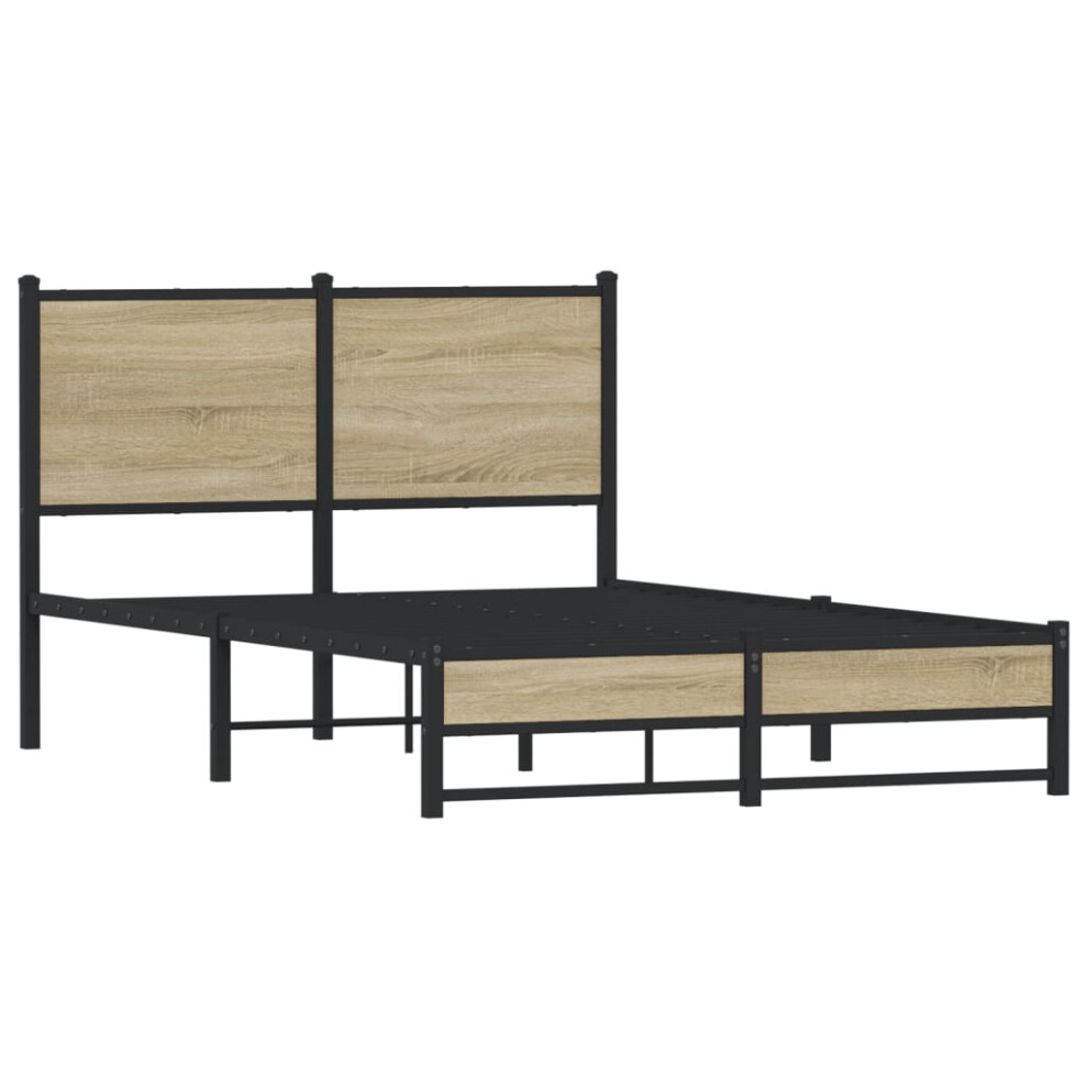 vidaXL Metal Bed Frame with Headboard Bed Base Bedstead Sonoma Oak 120x200 cm