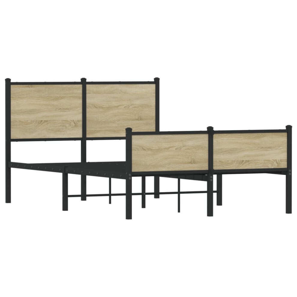 vidaXL Metal Bed Frame with Headboard and Footboard Sonoma Oak Small Double