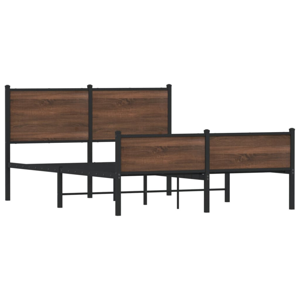 vidaXL Metal Bed Frame With Headboard And Footboard Bed Brown Oak 137x190 Cm