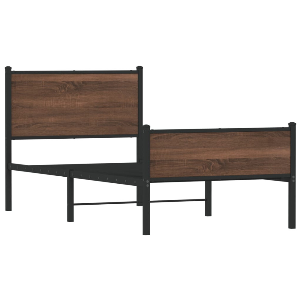 Vidaxl Metal Bed Frame With Headboard And Footboard Brown Oak Small Single