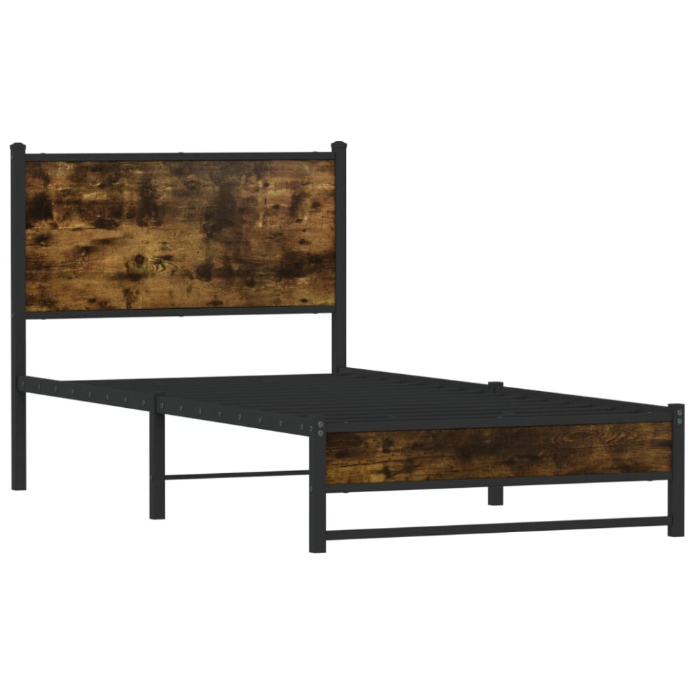 Vidaxl Metal Bed Frame With Headboard Bed Base Bedstead Smoked Oak 100X200 Cm