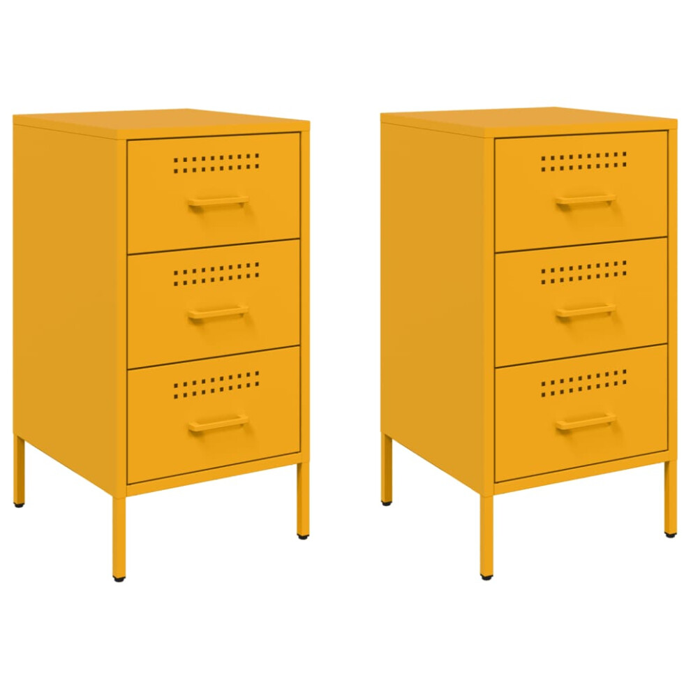 vidaXL Bedside Cabinets Bed Side Table 2 Pcs Mustard Yellow Cold-rolled Steel