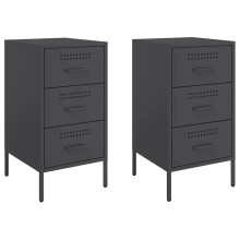 vidaXL Bedside Cabinets Bedroom Nightstand Bed Side Table 2 pcs Black Steel
