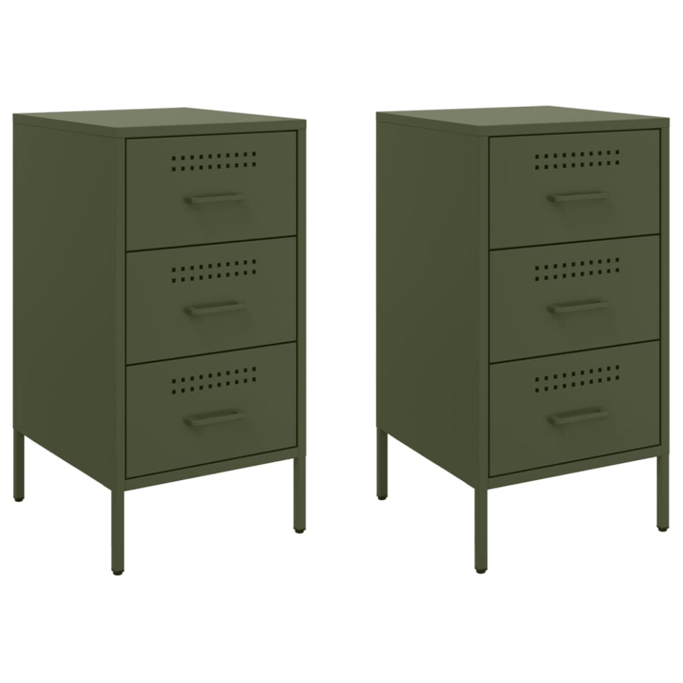 vidaXL Bedside Cabinets Bed Side Table 2 pcs Olive Green Cold-rolled Steel