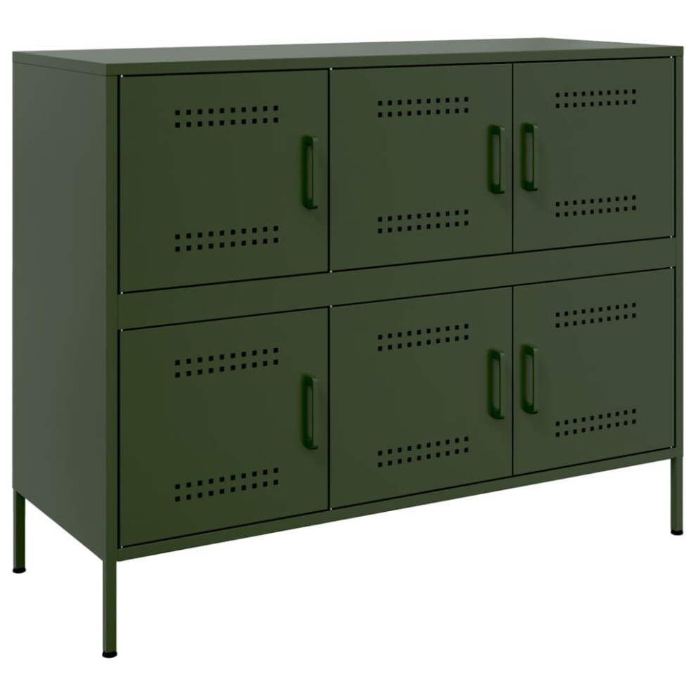 Vidaxl Sideboard Storage Cupboard Side Cabinet Highboard Olive Green Steel