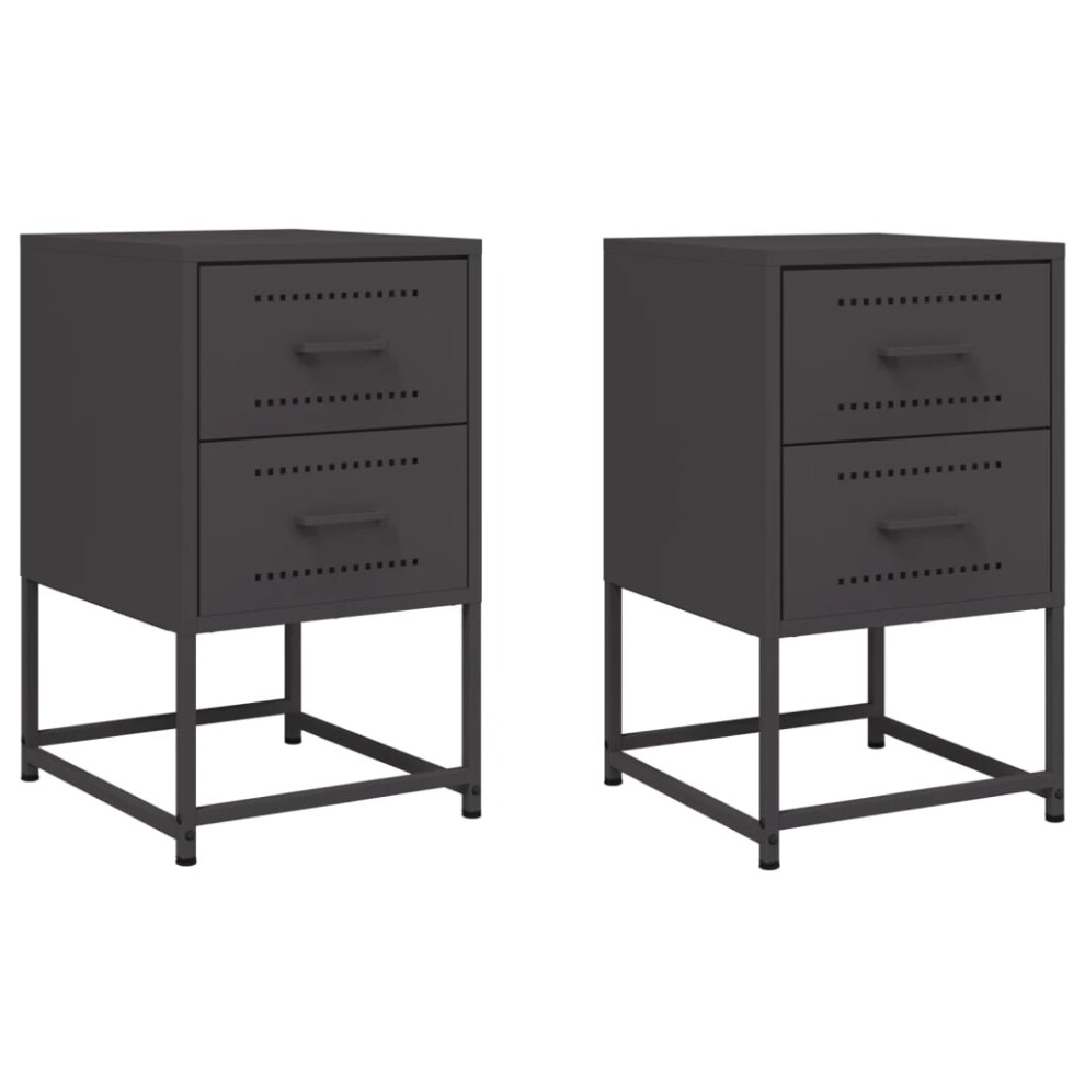 vidaXL Bedside Cabinets Nightstand Bed Table Bed Cabinet 2 pcs Black Steel