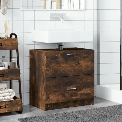 VidaXL vidaXL Sink Cabinet Vanity Unit Storage Cupboard Smoked Oak Engineered Wood 2