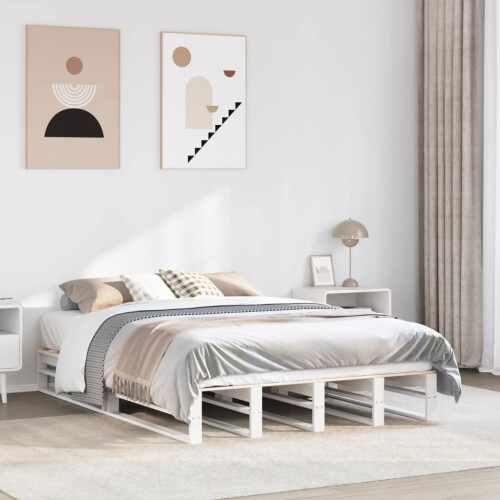 VidaXL vidaXL Bed Frame Bedstead Bed Base White 150x200 cm King Size Solid Wood Pine 2