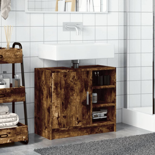 VidaXL vidaXL Sink Cabinet Vanity Unit Storage Cupboard Smoked Oak Engineered Wood 2