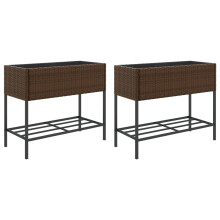 vidaXL Garden Planters with Shelf Flower Pot Plant Pot 2 pcs Brown Poly Rattan