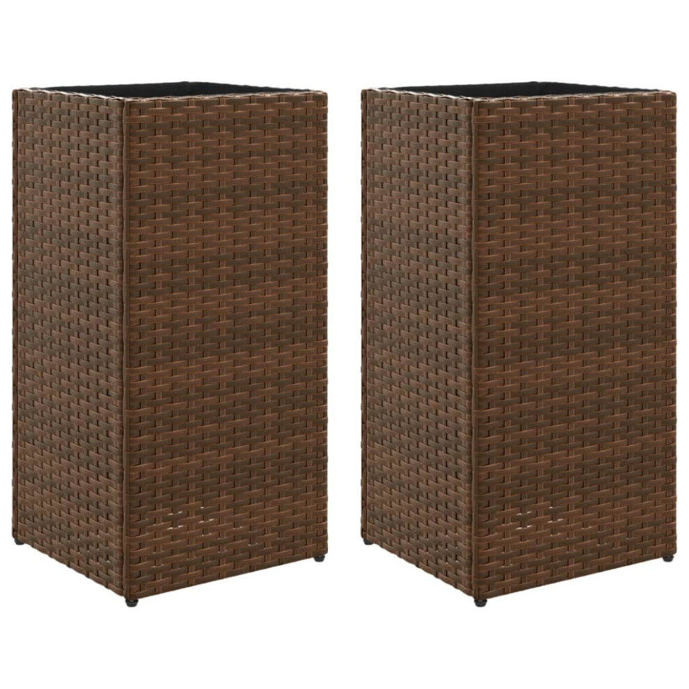 vidaXL Garden Planters Outdoor Flower Pot Planter Pot 2 pcs Brown Poly Rattan