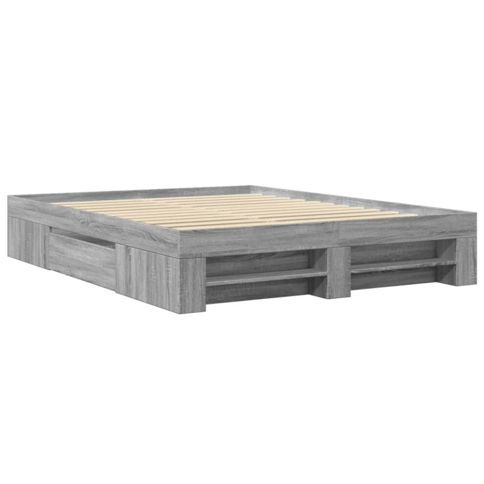 vidaXL Bed Frame Bed Base Grey Sonoma 150x200 Cm King Size Engineered Wood