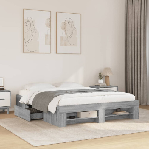 VidaXL vidaXL Bed Frame Bed Base Bedstead Grey Sonoma 160x200 cm Engineered Wood 2