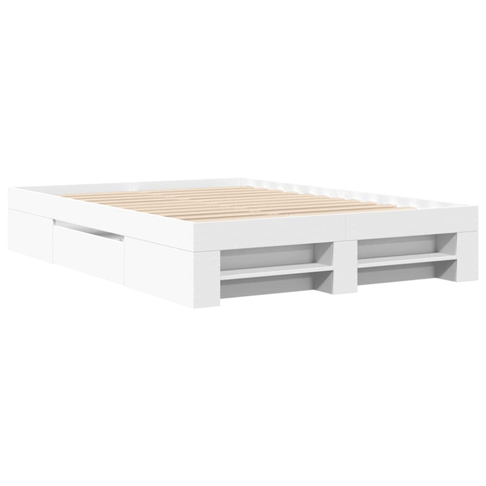 vidaXL Bed Frame Bed Base Mattress Foundation White 135x190 cm Engineered Wood