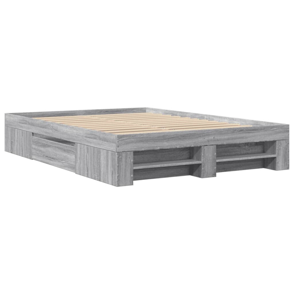 Vidaxl Bed Frame Bed Base Bedstead Grey Sonoma 140X190 Cm Engineered Wood