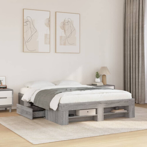 VidaXL vidaXL Bed Frame Bed Base Bedstead Grey Sonoma 140x190 cm Engineered Wood 2