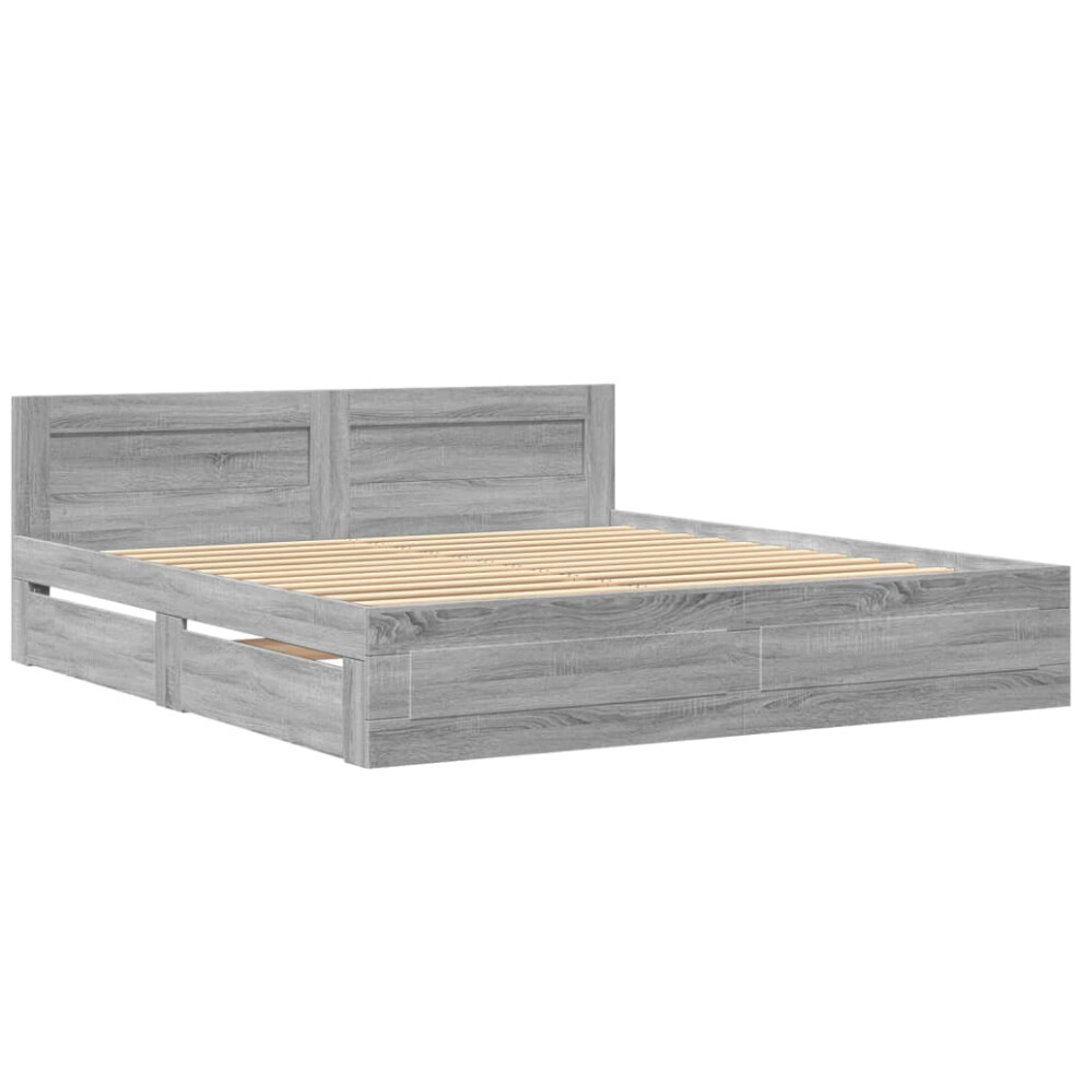 Vidaxl Bed Frame With Headboard Bed Grey Sonoma King Size Engineered Wood