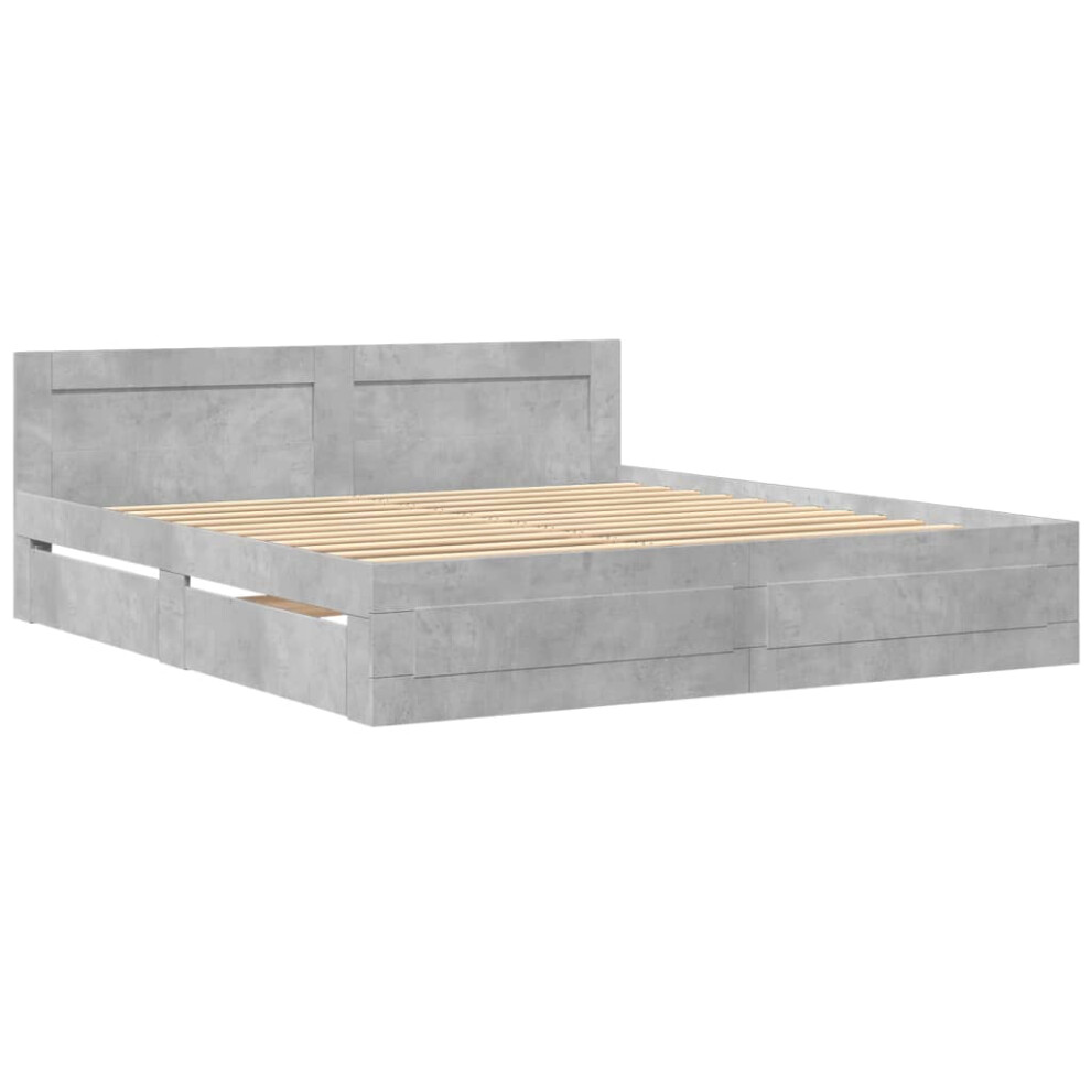 vidaXL Bed Frame with Headboard Bed Concrete Grey King Size Engineered Wood