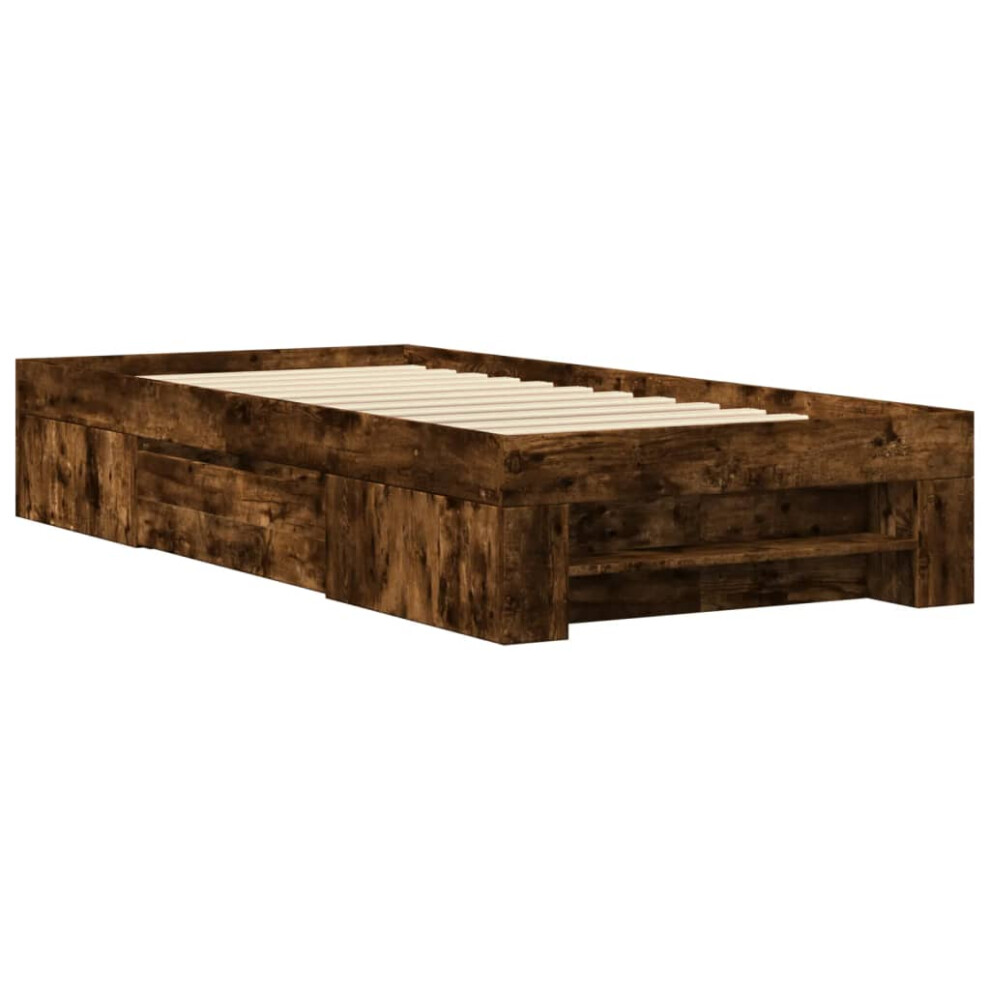 vidaXL Bed Frame Bed Base Smoked Oak 75x190 cm Small Single Engineered Wood