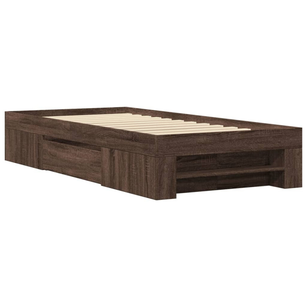 vidaXL Bed Frame Bed Base Brown Oak 75x190 cm Small Single Engineered Wood