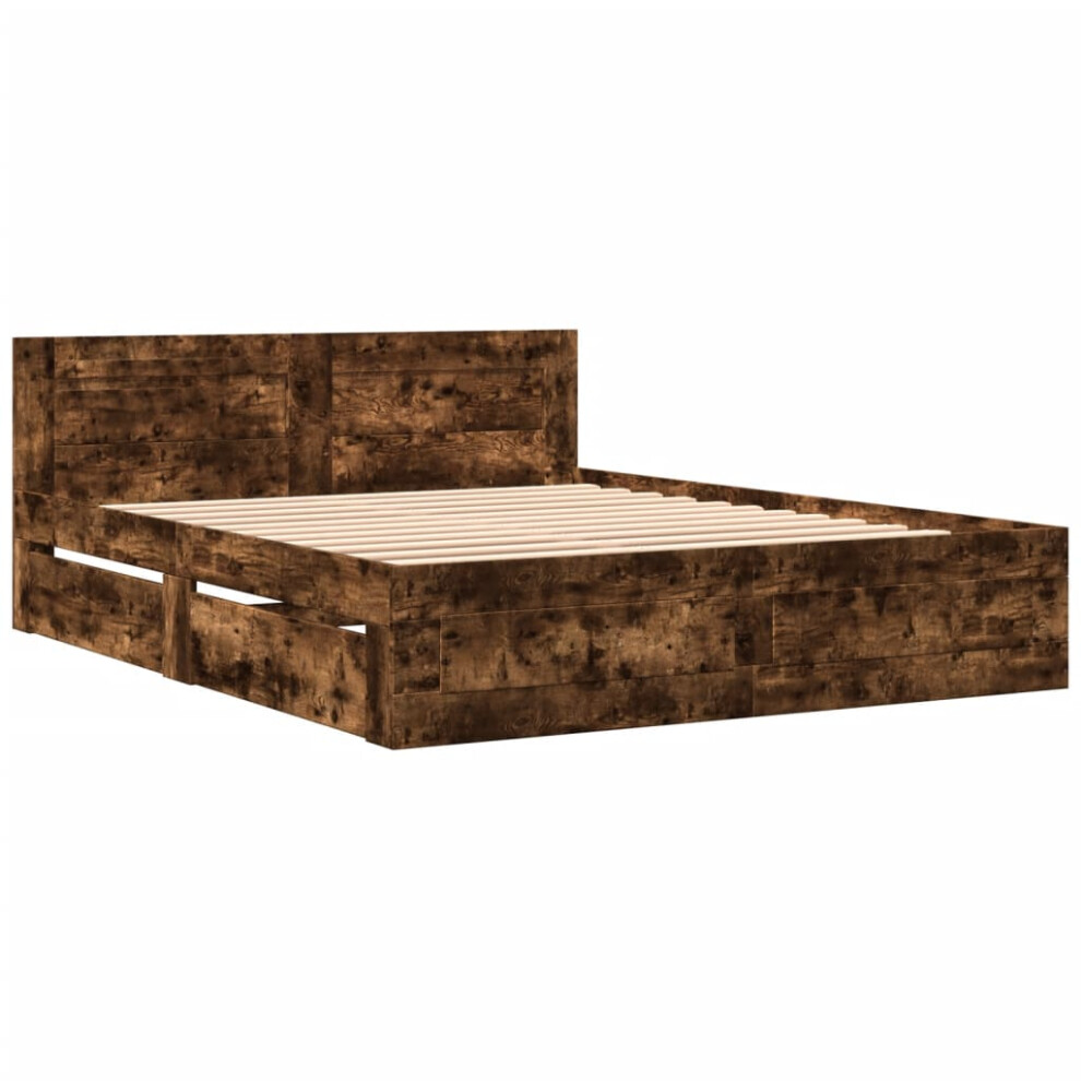 vidaXL Bed Frame with Headboard Bed Base Smoked Oak King Size Engineered Wood