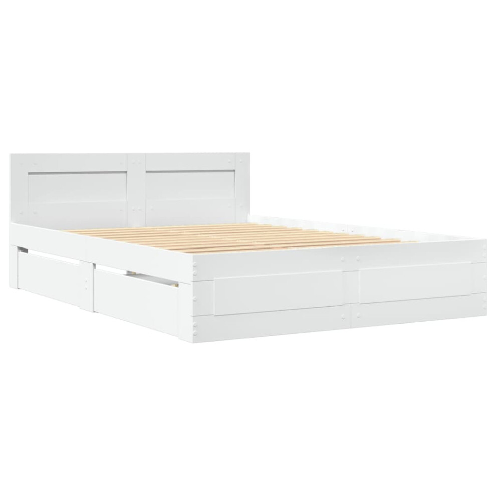 vidaXL Bed Frame with Headboard Bed Base White 140x190 cm Engineered Wood