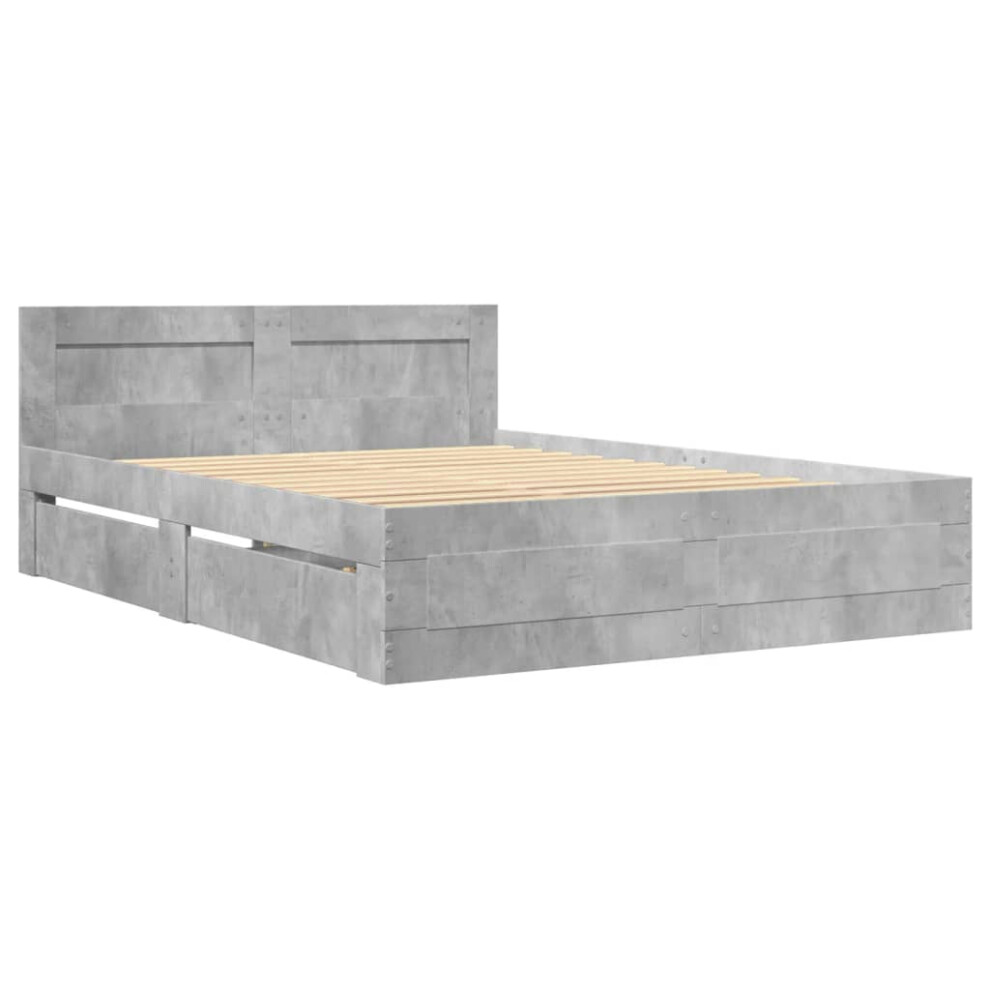 vidaXL Bed Frame with Headboard Bed Concrete Grey 140x200 cm Engineered Wood