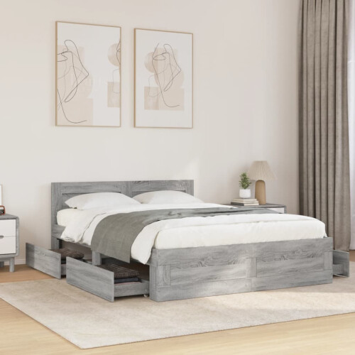 VidaXL vidaXL Bed Frame with Headboard Bed Grey Sonoma Small Double Engineered Wood 2