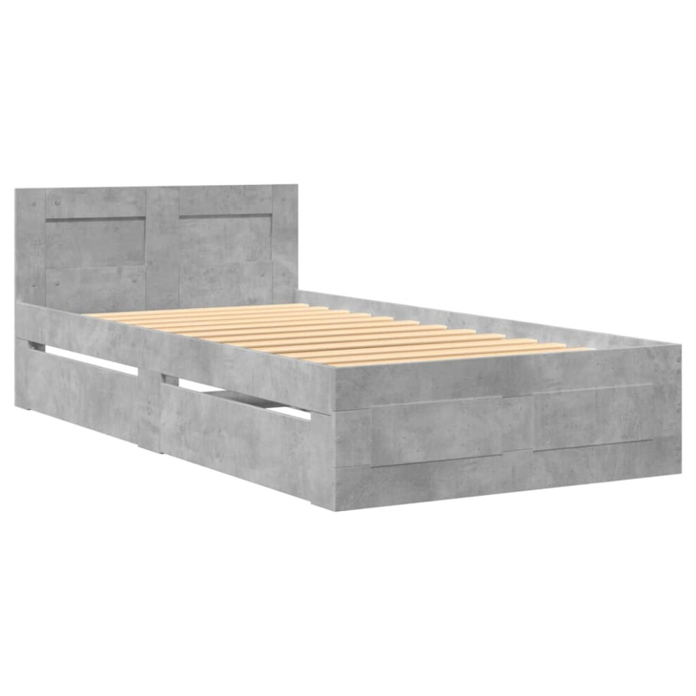 vidaXL Bed Frame with Headboard Concrete Grey 90x190 cm Single Engineered Wood