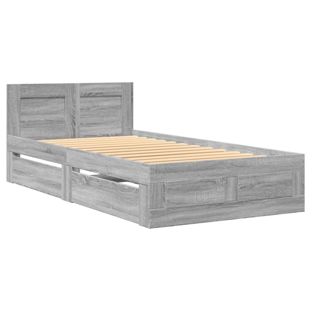 vidaXL Bed Frame with Headboard Grey Sonoma 90x190 cm Single Engineered Wood