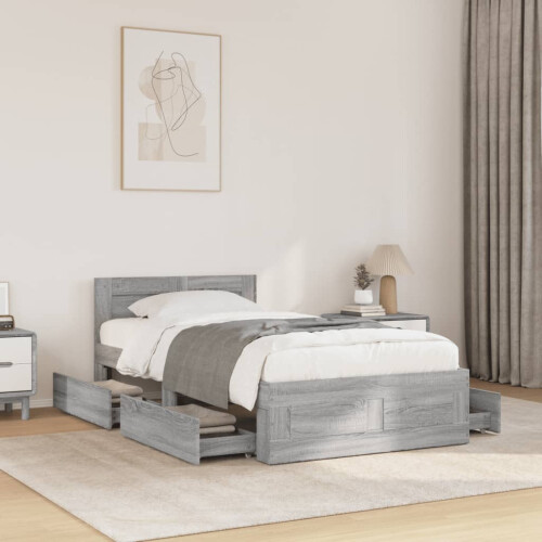 VidaXL vidaXL Bed Frame with Headboard Bed Grey Sonoma Small Single Engineered Wood 2
