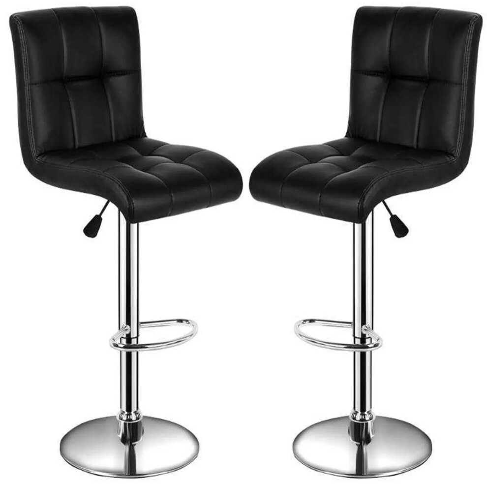 Pair Of 2 Black Faux Leather Swivel Breakfast Bar Stool Chrome Chairs