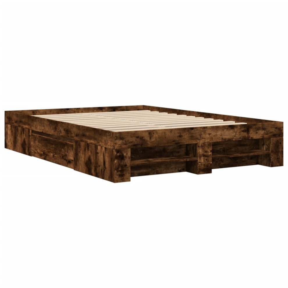 vidaXL Bed Frame Bed Base Home Bedstead Smoked Oak 135x190 cm Engineered Wood