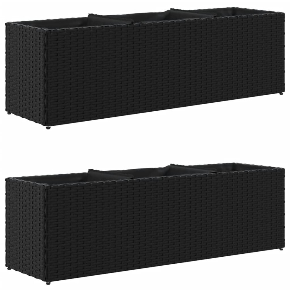 Vidaxl Garden Planters With 3 Pots Flower Pot Plant Pot 2Pcs Black Poly Rattan